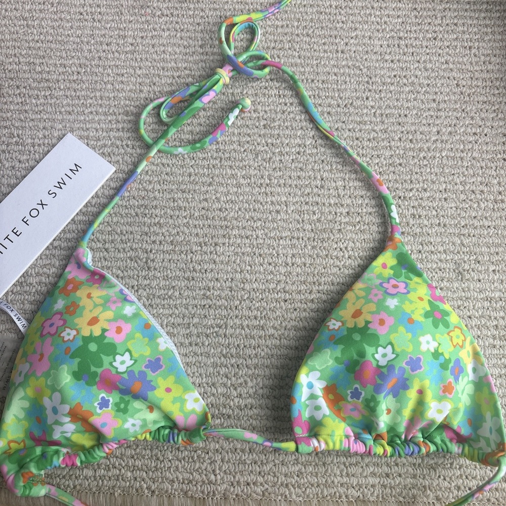 White Fox Swimwear String Bikini Top Womens Small Like Fleur NWT Golden Hour